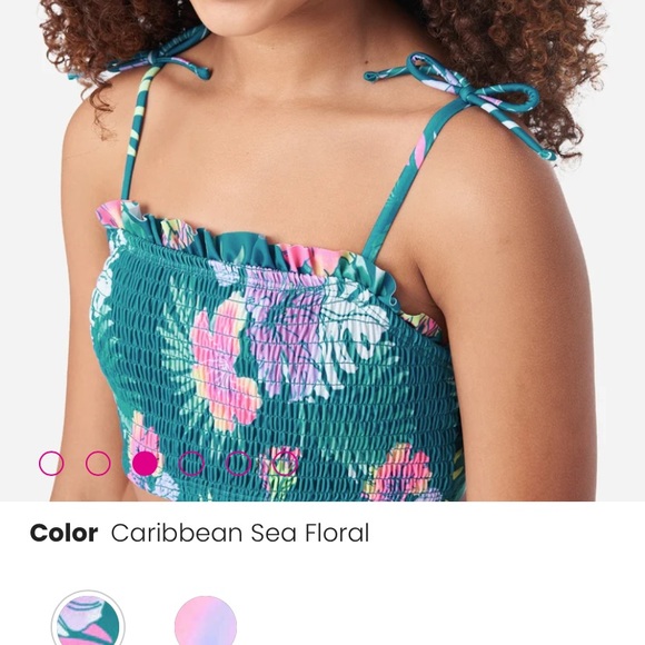 Girls Size 7/8 (Small)Two-Piece Swimsuit Bikini, Pretty Teal Green and Pink. - Picture 7 of 10